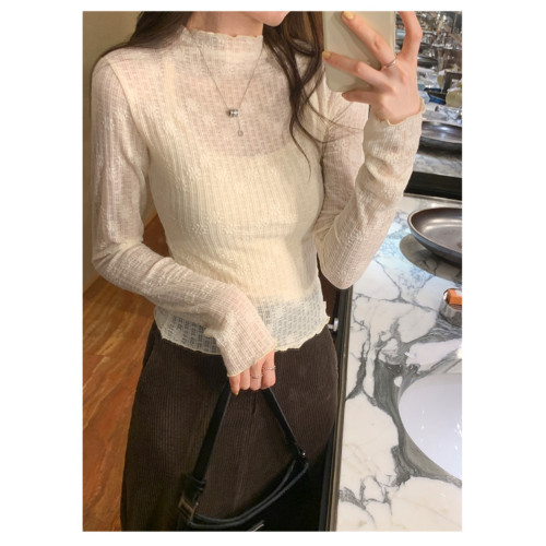 法式蕾絲半高領女打底春秋冬2025修身洋氣別致內搭溫柔小香風上衣