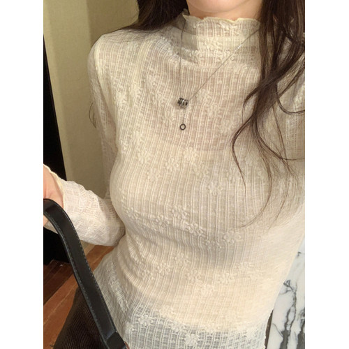 法式蕾絲半高領女打底春秋冬2025修身洋氣別致內搭溫柔小香風上衣