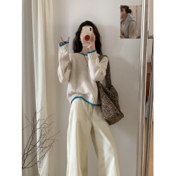 巨好看韓系杏色圓領套頭厚毛衣女秋冬慵懶寬松可外穿內搭針織上衣