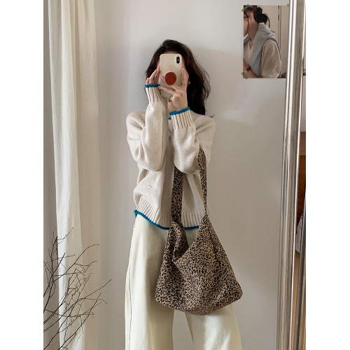 巨好看韓系杏色圓領套頭厚毛衣女秋冬慵懶寬松可外穿內搭針織上衣