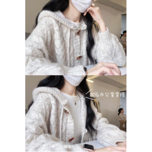 軟糯慵懶風牛角釦外穿毛衣秋冬2025新款高級感開衫加厚針織外套女