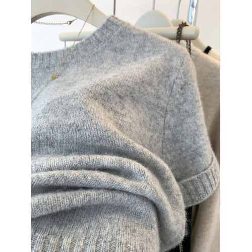 灰色羊毛短袖針織衫女早秋秋季2025新款軟糯內搭打底毛衣短款上衣