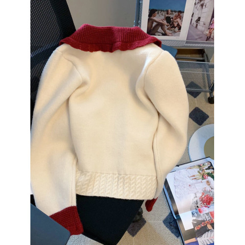 軟糯撞色娃娃領開衫毛衣女秋冬季小個子甜美減齡短款針織開衫上衣 軟糯撞色娃娃領開衫毛衣女秋冬季小個子甜美減齡短款針織開衫上衣