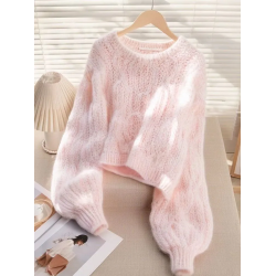 慵嬾高級感奶呼呼軟糯粉色套頭毛衣女開春韓系穿搭毛茸茸針織上衣