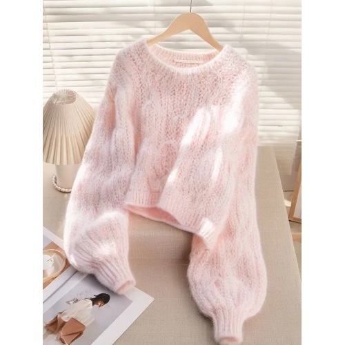 慵嬾高級感奶呼呼軟糯粉色套頭毛衣女開春韓系穿搭毛茸茸針織上衣