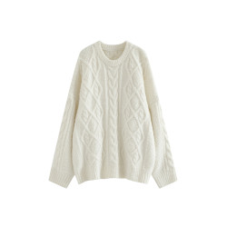 圓領純色加厚毛衣女2025新款秋冬寬松外穿慵懶風麻花針織套頭上衣