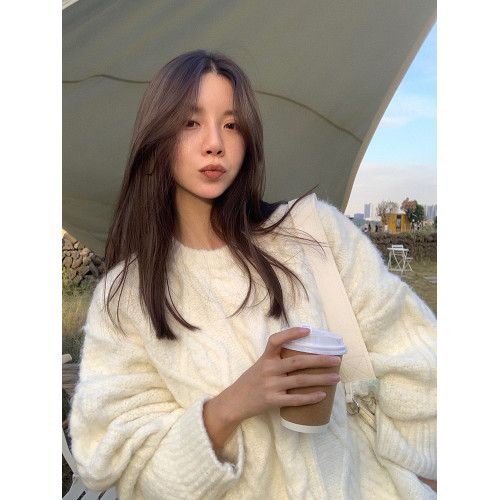 圓領純色加厚毛衣女2025新款秋冬寬松外穿慵懶風麻花針織套頭上衣 圓領純色加厚毛衣女2025新款秋冬寬松外穿慵懶風麻花針織套頭上衣