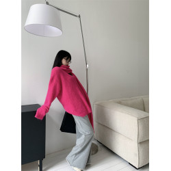 秋冬慵嬾v領寬鬆黑色長袖套頭毛衣上衣休閒學生復古韓版針織衫女