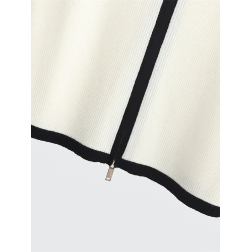 大洪官方嚴選店黑與白春季新款羊毛拉鍊開衫女內搭針織衫顯瘦上衣