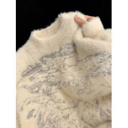 軟糯奶呼呼水貂絨毛衣女冬季溫柔套頭針織設計感慵懶秋冬寬松加厚