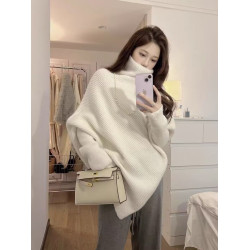 軟糯慵懶風不規則設計感高領毛衣女秋冬寬松小衆針織衫加厚上衣