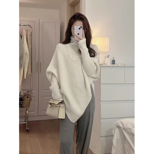 軟糯慵懶風不規則設計感高領毛衣女秋冬寬松小衆針織衫加厚上衣