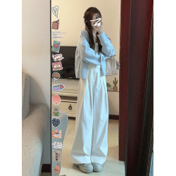 2025早秋新款韓系奶藍色內搭毛衣外套女秋冬薄款針織衫開衫短上衣