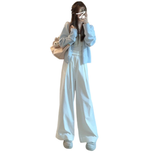 2025早秋新款韓系奶藍色內搭毛衣外套女秋冬薄款針織衫開衫短上衣 2025早秋新款韓系奶藍色內搭毛衣外套女秋冬薄款針織衫開衫短上衣