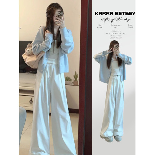 2025早秋新款韓系奶藍色內搭毛衣外套女秋冬薄款針織衫開衫短上衣 2025早秋新款韓系奶藍色內搭毛衣外套女秋冬薄款針織衫開衫短上衣