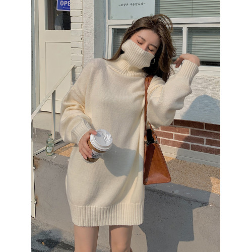 中長款高領毛衣連衣裙女白色秋冬寬松慵懶軟糯打底針織衫內搭加厚 中長款高領毛衣連衣裙女白色秋冬寬松慵懶軟糯打底針織衫內搭加厚