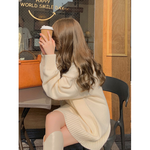 中長款高領毛衣連衣裙女白色秋冬寬松慵懶軟糯打底針織衫內搭加厚 中長款高領毛衣連衣裙女白色秋冬寬松慵懶軟糯打底針織衫內搭加厚