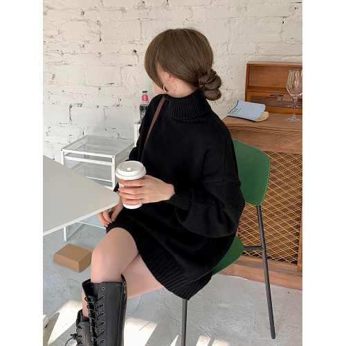 中長款高領毛衣連衣裙女白色秋冬寬松慵懶軟糯打底針織衫內搭加厚 中長款高領毛衣連衣裙女白色秋冬寬松慵懶軟糯打底針織衫內搭加厚