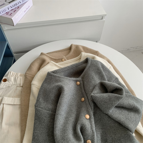 小香風輕奢高級感金釦韓系針織開衫女2024春季氣質簡約百搭毛衣女