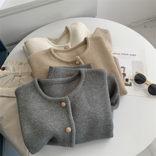 小香風輕奢高級感金釦韓系針織開衫女2024春季氣質簡約百搭毛衣女