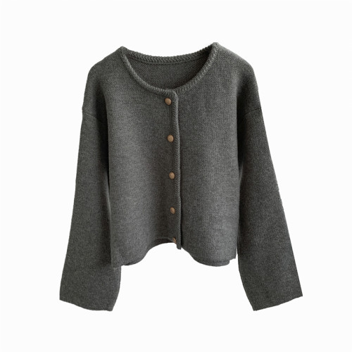 小香風輕奢高級感金釦韓系針織開衫女2024春季氣質簡約百搭毛衣女