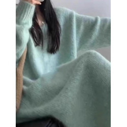 慵懶風寬松長款毛衣裙女秋冬2024新款法式針織打底連衣裙過膝加厚