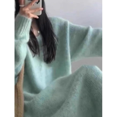 慵懶風寬松長款毛衣裙女秋冬2024新款法式針織打底連衣裙過膝加厚