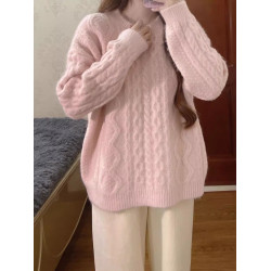 慵懶風粉色麻花針織毛衣女外套春秋季2025新款韓系軟糯高級感上衣