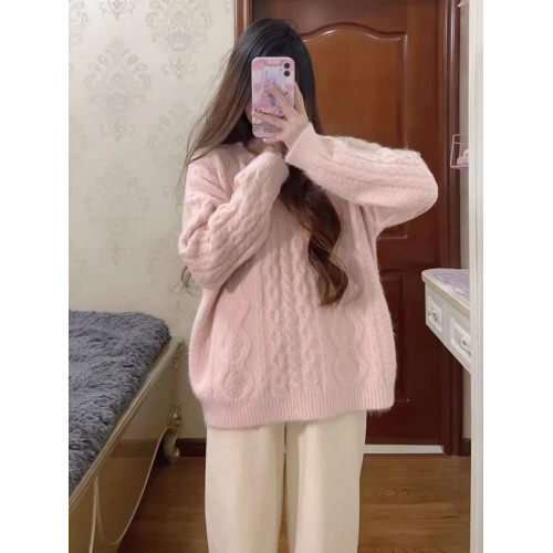 慵懶風粉色麻花針織毛衣女外套春秋季2025新款韓系軟糯高級感上衣 慵懶風粉色麻花針織毛衣女外套春秋季2025新款韓系軟糯高級感上衣