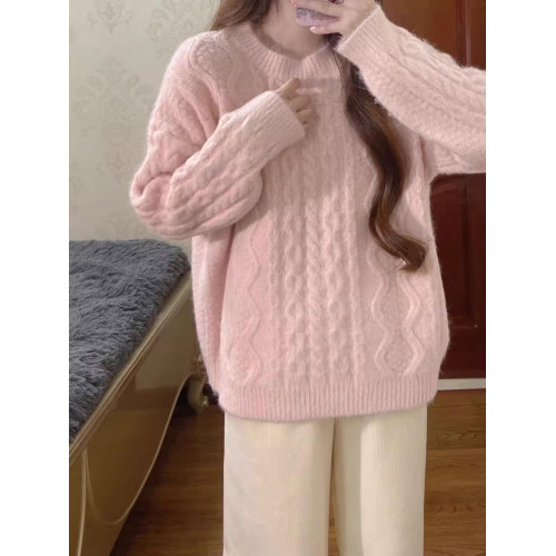 慵懶風粉色麻花針織毛衣女外套春秋季2025新款韓系軟糯高級感上衣 慵懶風粉色麻花針織毛衣女外套春秋季2025新款韓系軟糯高級感上衣