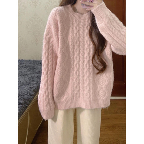 慵懶風粉色麻花針織毛衣女外套春秋季2025新款韓系軟糯高級感上衣 慵懶風粉色麻花針織毛衣女外套春秋季2025新款韓系軟糯高級感上衣