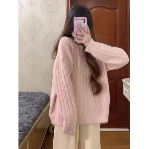 慵懶風粉色麻花針織毛衣女外套春秋季2025新款韓系軟糯高級感上衣 慵懶風粉色麻花針織毛衣女外套春秋季2025新款韓系軟糯高級感上衣