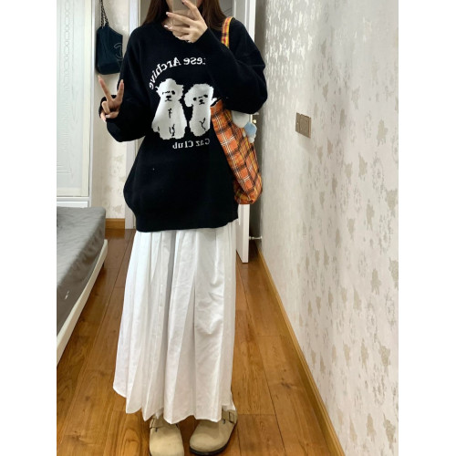 卡通小狗毛衣女冬季新款寬松慵懶風日系軟糯套頭針織衫打底上衣 卡通小狗毛衣女冬季新款寬松慵懶風日系軟糯套頭針織衫打底上衣