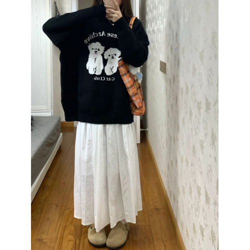 卡通小狗毛衣女冬季新款寬松慵懶風日系軟糯套頭針織衫打底上衣 卡通小狗毛衣女冬季新款寬松慵懶風日系軟糯套頭針織衫打底上衣