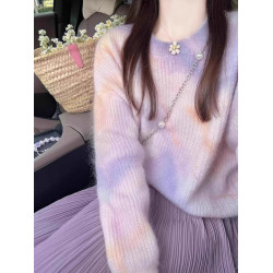 溫柔甜美風奶系穿搭長袖毛衣女秋冬新款高級感馬海毛軟糯針織上衣