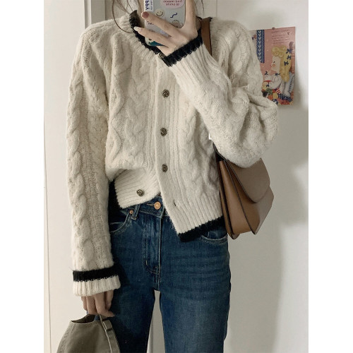 白色短款加厚毛衣秋冬女2025新款針織外套慵懶風松弛感費爾島毛衫