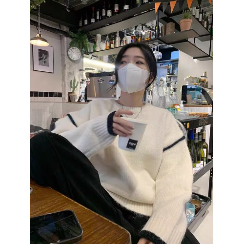 韓系復古灰色毛衣女秋冬2023新款小衆軟糯慵懶風寬松針織打底上衣