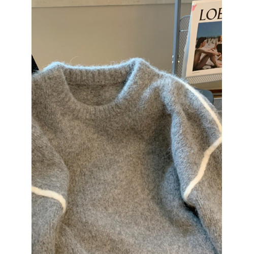 韓系復古灰色毛衣女秋冬2023新款小衆軟糯慵懶風寬松針織打底上衣