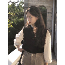 韓版小衆圓領麻花針織馬甲背心女2025秋季復古學院風百搭套頭毛衣