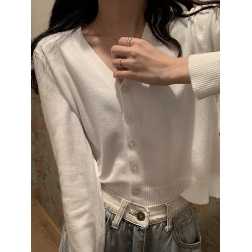 針織衫女v領開衫外套短款2025春秋新款內搭打底毛衣灰色外搭上衣 針織衫女v領開衫外套短款2025春秋新款內搭打底毛衣灰色外搭上衣