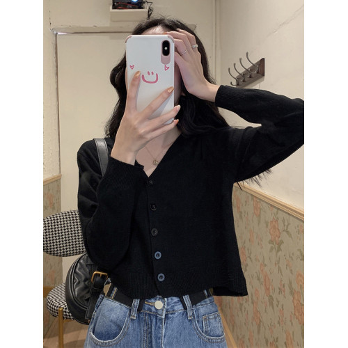 針織衫女v領開衫外套短款2025春秋新款內搭打底毛衣灰色外搭上衣 針織衫女v領開衫外套短款2025春秋新款內搭打底毛衣灰色外搭上衣