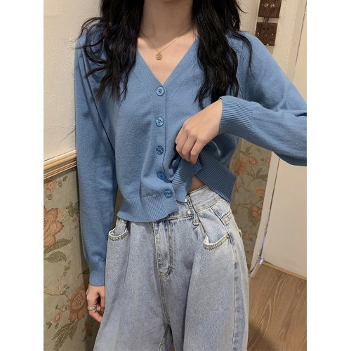 針織衫女v領開衫外套短款2025春秋新款內搭打底毛衣灰色外搭上衣 針織衫女v領開衫外套短款2025春秋新款內搭打底毛衣灰色外搭上衣