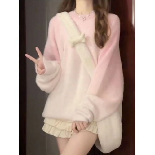 粉色美式設計感漸變色毛衣秋冬女長款寬松顯瘦針織衫長袖上衣小衆 粉色美式設計感漸變色毛衣秋冬女長款寬松顯瘦針織衫長袖上衣小衆