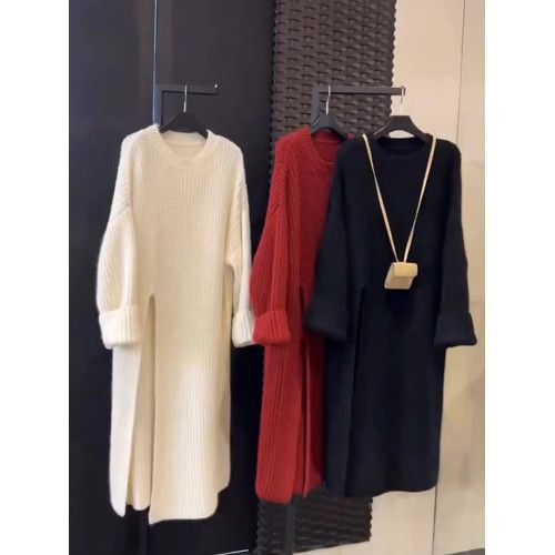 茶裡茶氣別致獨特赫本小香風氣質名媛長款內搭針織毛衣連衣裙女