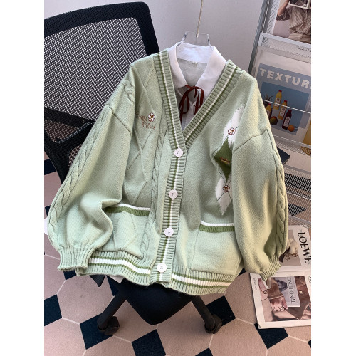 森系毛衣針織開衫外套女秋冬2025新款學生寬松慵懶設計感甜美上衣