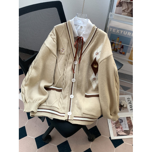 森系毛衣針織開衫外套女秋冬2025新款學生寬松慵懶設計感甜美上衣