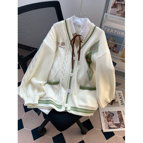 森系毛衣針織開衫外套女秋冬2025新款學生寬松慵懶設計感甜美上衣