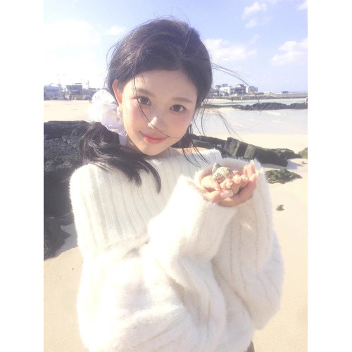 一字肩白色毛衣女秋冬2025新款慵懶風高級感超好看內搭針織衫上衣