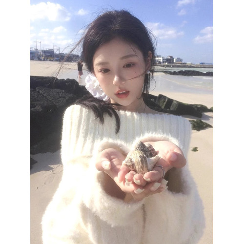 一字肩白色毛衣女秋冬2025新款慵懶風高級感超好看內搭針織衫上衣