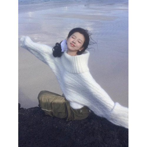 一字肩白色毛衣女秋冬2025新款慵懶風高級感超好看內搭針織衫上衣